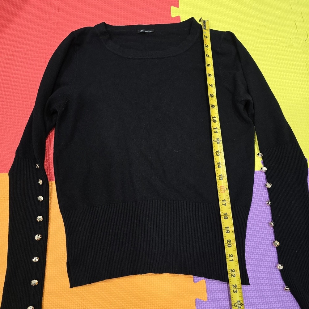 Vila Milano Black Knit Sweater Wool Blend Jewel Button Cuffs Size M